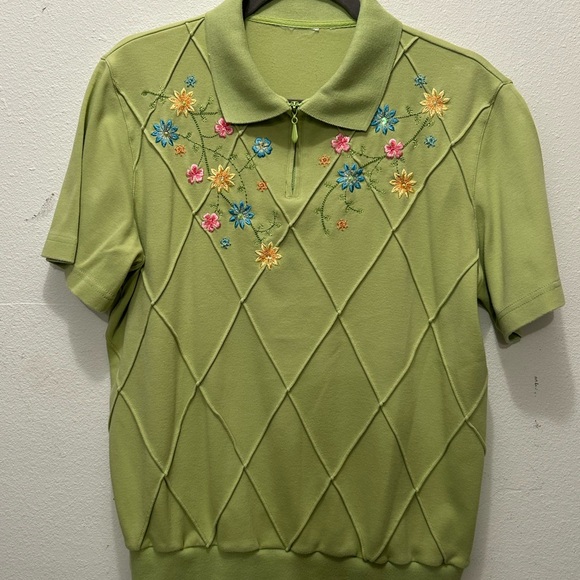 Tops - Embroidered Green Polo Top